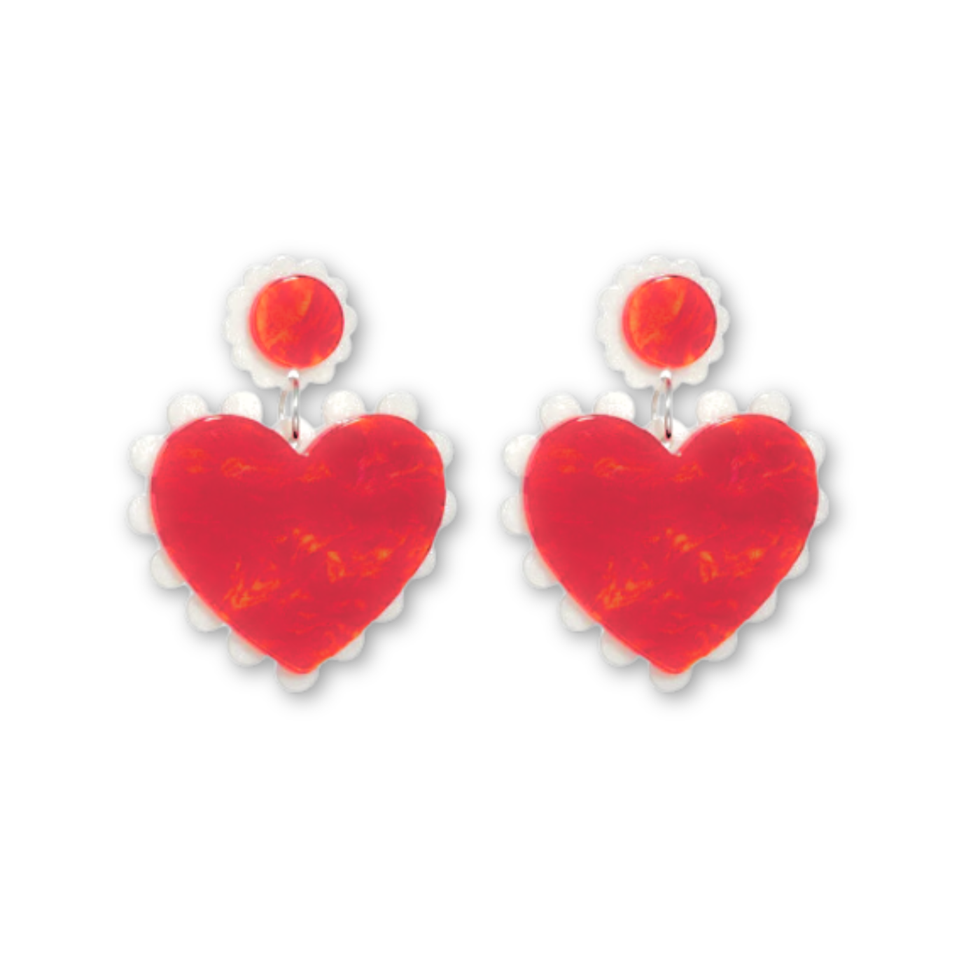 Vintage Valentine's Heart Frill Red Marble Acrylic Earrings