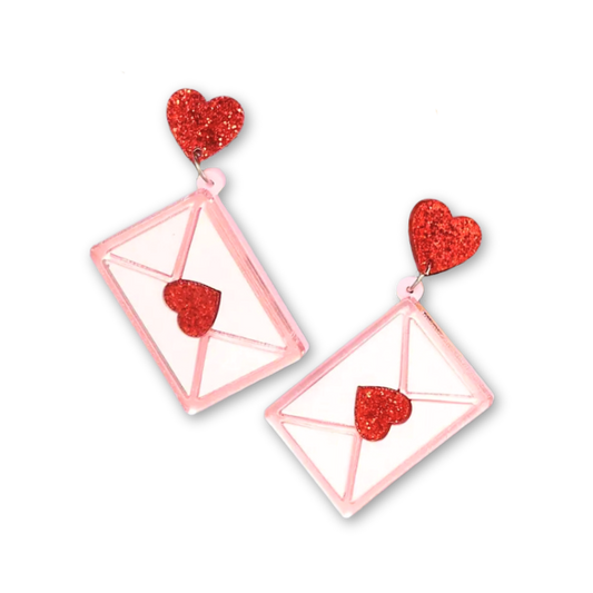 Love Letter Glitter Heart Valentine's Dangle Earrings