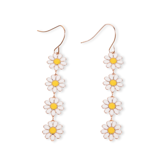 Retro Rose Gold Daisy Drop Earrings